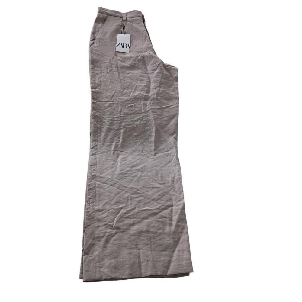 ZARA NWT Beige Linen Blend Wide Leg Trousers High Rise Button Fly 31 Minimalist - Picture 4 of 8